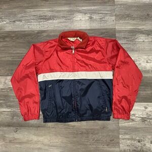 Vintage LL Bean Jacket M Colorblock Windbreaker Hooded Hood Red‎ White Blue 80s